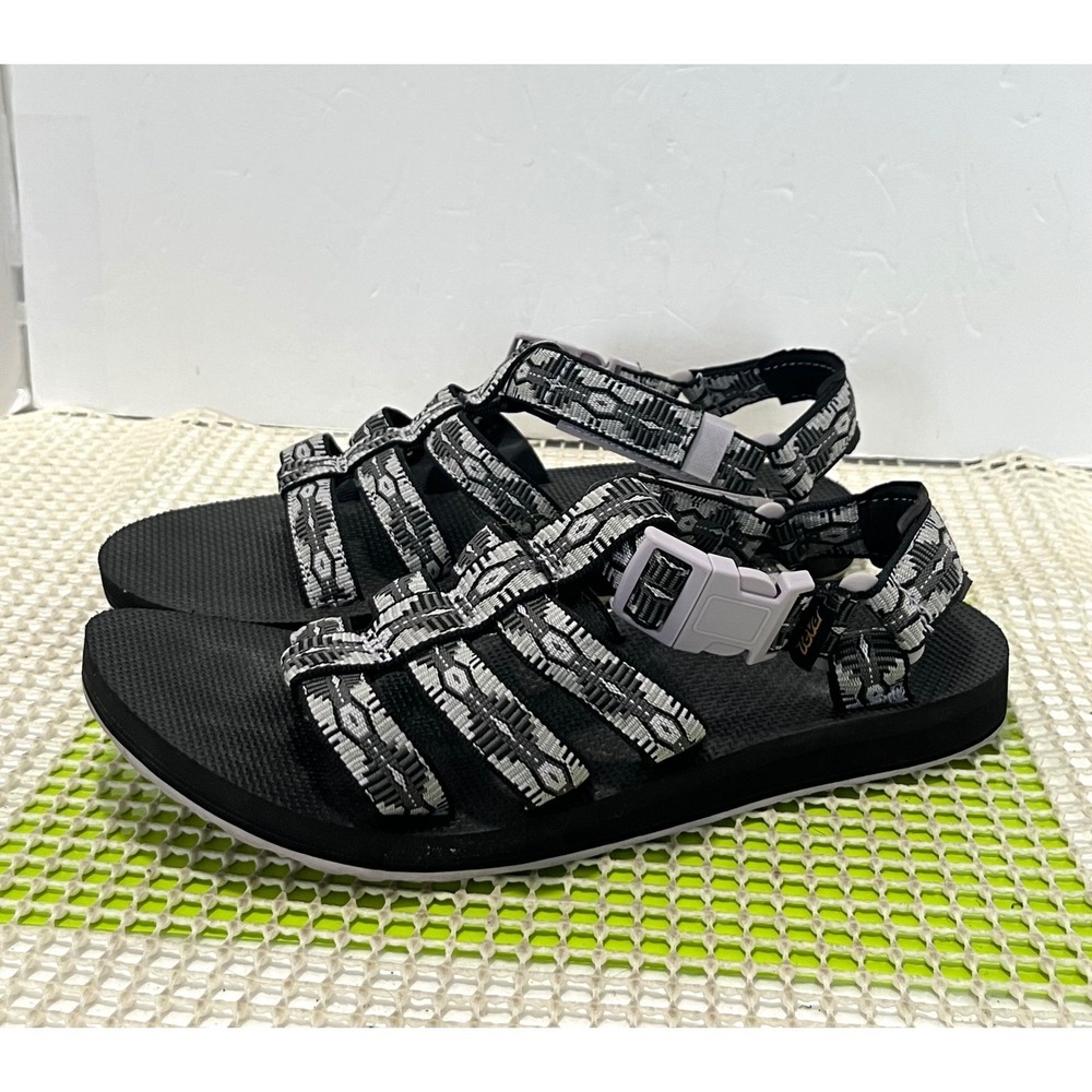 Teva Original Dorado sport sandals Women's 9 Black Grey Geometric Strappy EUC
